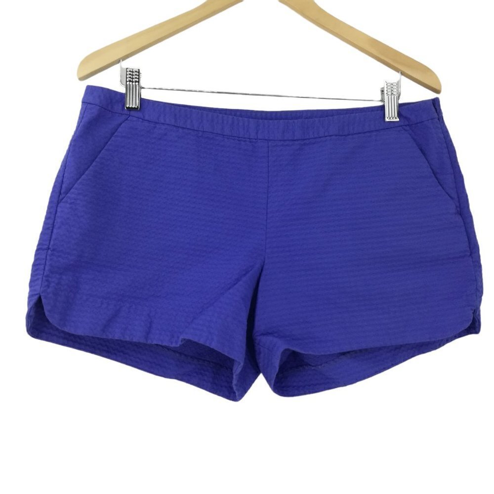 Lilly Pulitzer Blue Adie Textured Shorts Size 10 Side Zip Stretch Pockets